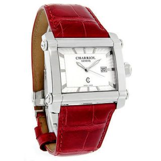   Charriol Actor Ladies Silver Dial Red Leather Swiss Quartz Watch