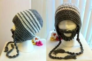 Hand Crochet Earflap Hat Beanie with Detachable Beard Made to Order 