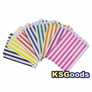 100 FANCY PAPER BAGS CANDY STRIPE PAPER SWEET GIFT PARTY BAGS 7x9 