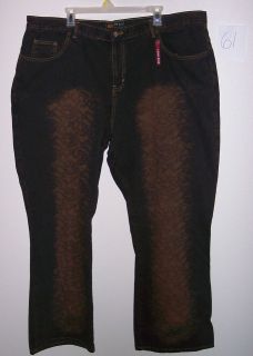 New ROUTE 66 black brown acid wash pattern leg HOT denim jeans PLUS 