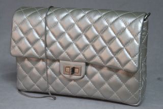 New Chanel Large Reissue 2.55 Light Gold/Silver Metallic Leather 