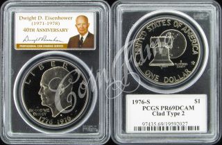 1976 S Clad Eisenhower $1 PCGS PR69DCAM 40th Anniversary Type 2 Gold 