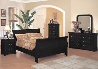   Philippe Black King Sleigh Bed Set Bedroom w/ Hidden Drawers Furniture