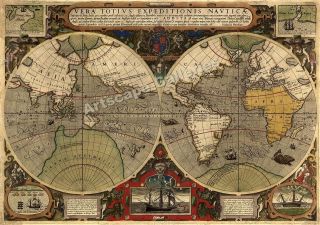 1595 Old World Exploration Map Sir Francis Drake 24x34