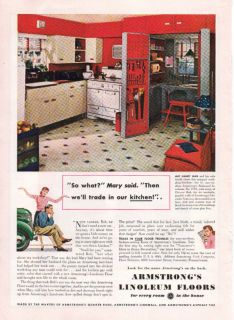 1942 VINTAGE ARMSTRONG LINOLEUM SO WHAT PRINT AD