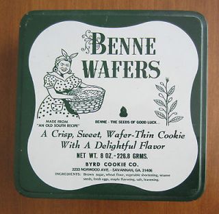 Vintage Benne Wafer Tin Byrd Cookie Co. Savannah, Ga. Old south recipe