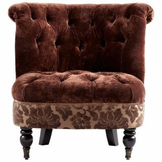 Vintage Look Brown Tufted Velvet Slipper Chair