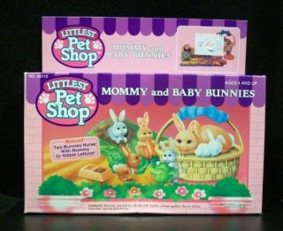 MOMMY + BABY BUNNIES RABBIT Littlest Pet Shop Vintage 1992 COMPLETE 