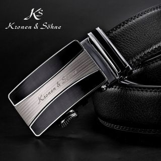   Men Adjustable Auto Lock Stainless Steel Buckle Genuine Leather Belt