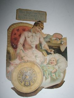   Victorian Trade Card Ad Merrick Thread Mother Baby Cradle Spool Rattle