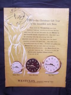 Vintage Westclox Baby Ben Electric Big Ben Clocks Original 1964 