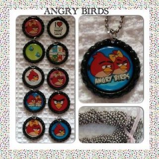 ANGRY BIRDS Bottle Cap Necklaces, Lot Of 10 with 24 Ball Chains