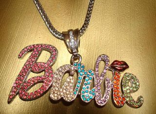 Nicki Minaj Famous BARBIE Necklace Chain Iced Out Rhinestones Rhodium