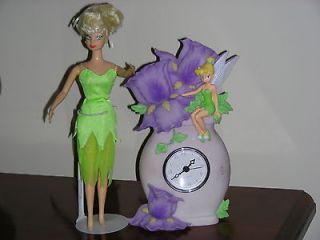   , Disney pixie   desk quartz clock and Barbie doll   previously used