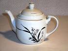 Vintage Miniature Teapot Made in China White Gold Trim Black Flower 