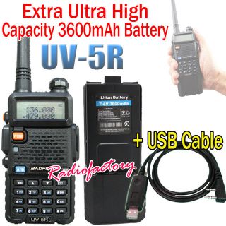   High Capacity Battery + UV 5R BAOFENG Dual Band Radio + USB Cable
