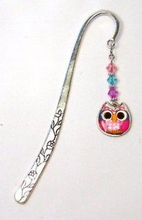 FABULOUS OWL BOOK MARK PINK TONES WITH SPARKLY BEADS   GREAT GIFT 