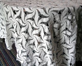 Vintage White Cotton Bedspread Coverlet Handmade Crochet/Crocheted 