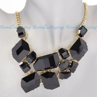 Fashion Golden Chain Irregular Black Resin Beads Pendant Necklace