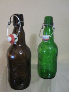 Lot of 2 One Brown One Green Grolsch Beer Bottles With Ceramic Cap 9 1 