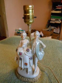   Cast Iron Base Porcelain Victorian Courting Couple Table Boudoir Lamp