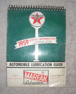 Vintage, Texaco 1959 AUTOMOBILE LUBRICATION GUIDE Service Information