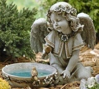 NEW Sitting Angel Figure Bird Bath Solar Garden Accent