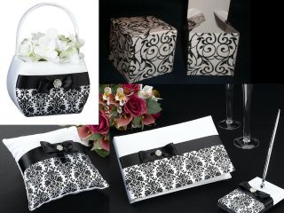 Black & White Damask Flower Girl Basket,Wedding Ring Pillow, or Set of 