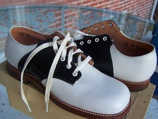 Never Worn 1950s BLACK WHITE LEATHER SADDLE SHOES MINT 12 USA Made 