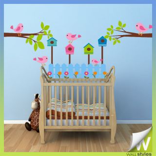 Bird House Cage Tree Wall Stickers Decor Vinyl Art For Childrens 