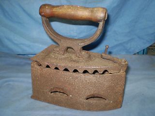Antique Clothes Iron Coal Powered w/ Wooden Handle Vintage Iron Solid 