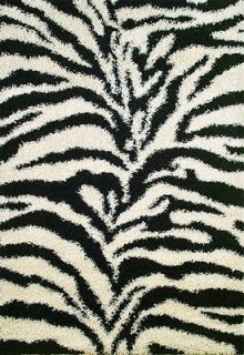 Black and White Zebra Shag Animal Print Area Rug 4x5