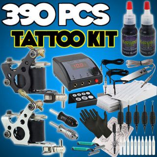 NEW 390PCS COMPLETE TATTOO KIT POWER SUPPLY MACHINE GRIP TUBE INK 50 