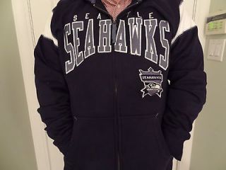 NWT Mens Seattle Seahawks White Striped Full Zip Hooded Sweatshirt