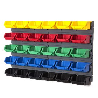30pce small plastic storage bins kit + wall mounted louvre set colours 