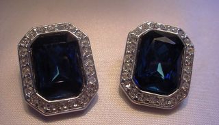 Kenneth J Lane Blue Crystal Earrings ~ Clip On