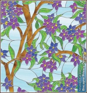 Blue Floral Privacy Stained Glass Window Film Clings