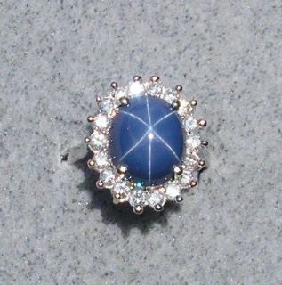 LINDE LINDY CORNFLWR BLUE STAR SAPPHIRE CREATED SS RING