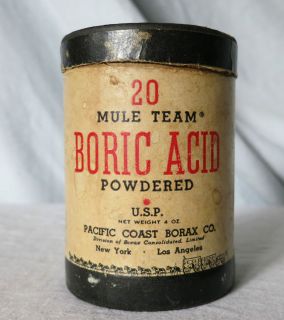 Vintage 20 MULE TEAM Powdered Boric Acid Container Pacific Coast Borax 