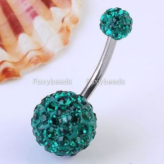   CZ Crystal Double GEMS Steel Navel Belly Button Ring Body Piercing