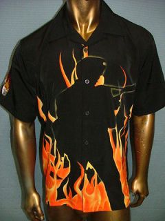   HOUSE by DRAGONFLY ELVIS SILHOUETTE FLAMES MUSIC BOWLING SHIRT MENS M