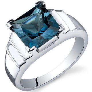 Princess Cut 2.75 cts London Blue Topaz Ring Sterling Silver Sizes 5 