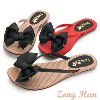 BN Womens Black Bow Flat Comfort Slippers Flip Flops Shoes Black, Red 