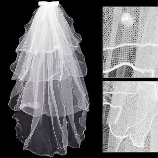 New Elegant Wedding Bridal Bride Veil 4 Layers 47.2 Veil White