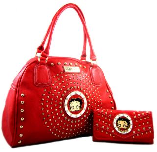   Rhinestone Studded Betty Boop Bowling Style Satchel Purse Bag Red SET