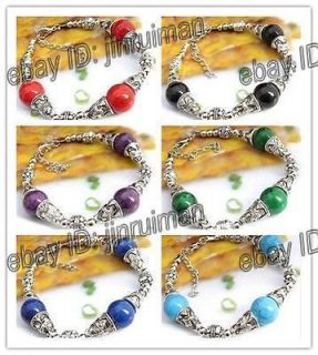   Tibet silver 12mm Jade beads handmade bracelet 6 color Free shipping