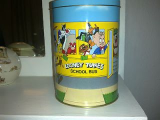 1989 Brachs Candy Corn Canister  Looney Tunes School Bus 