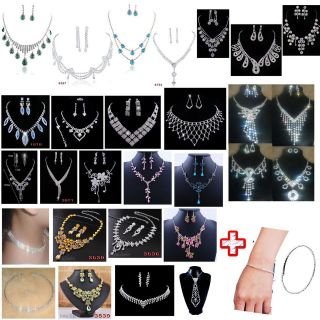   Choose Bib Huge Wedding Necklace Set Earrings Crystal Rhinestone
