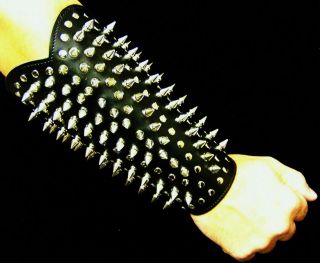   LEATHER SPIKED FULL ARM GAUNTLET WITH RIVETS SPIKES BRACELET BAND