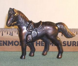 Vintage Grey Metal Horse Figurine Statue Western Saddle with rope, 2 1 
